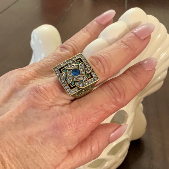 Kathy Levine -vintage, statement,  teal serendipity ring Sz. 8 - Picture 2 of 6